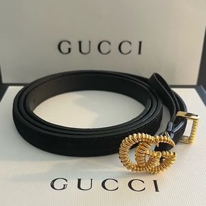 Authentic Gucci Suede Leather GG Marmont Thin Belt
